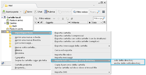 Thunderbird, importare email da una cartella