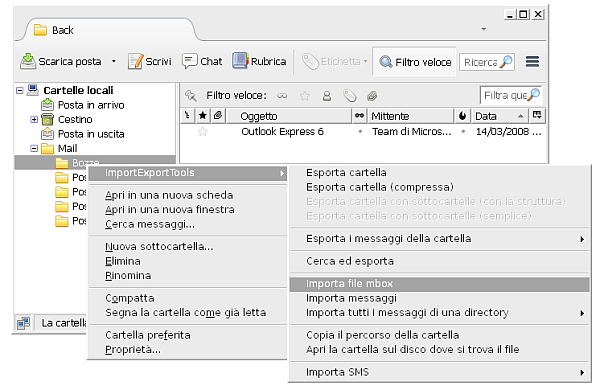 Thunderbird, importare un archivio Mbox