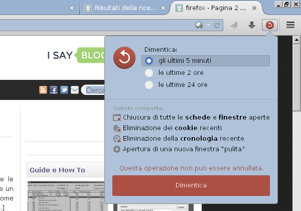 Firefox, come funziona il pulsante Dimentica