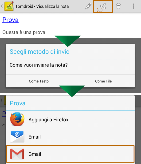 Guida a Tomdroid, condividere le note con Gmail ed altre app