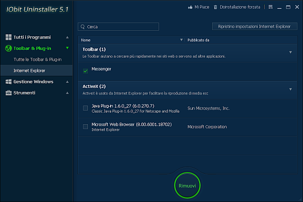 IObit Uninstaller, rimuovere toolbar e plug-in dai browser