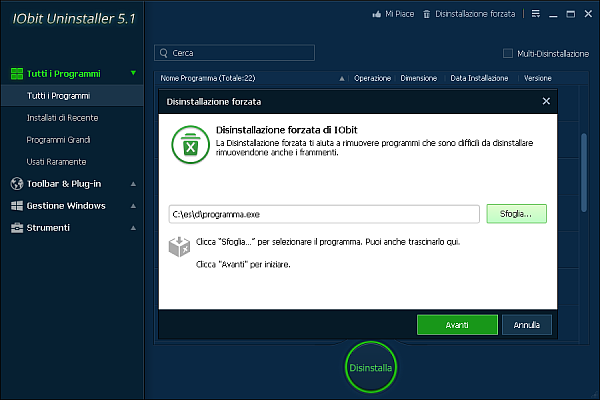 IObit Uninstaller disinstallazione forzata