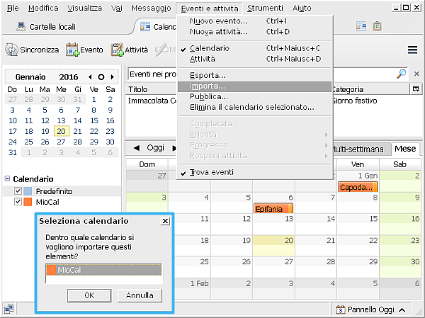 Thunderbird calendario italiano