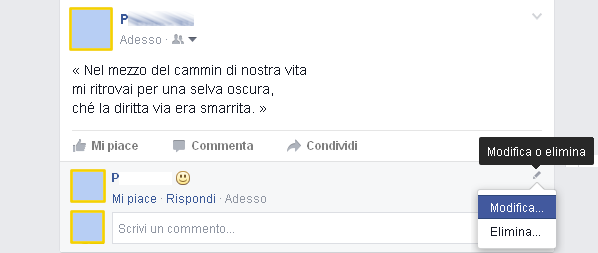 Facebook, come modificare un commento