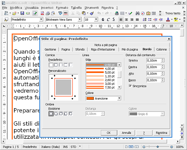 OpenOffice Writer, aggiungere un bordo alle pagine