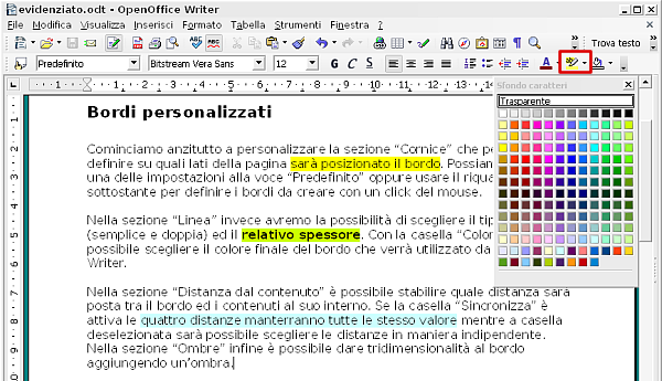OpenOffice Writer, come evidenziare il testo