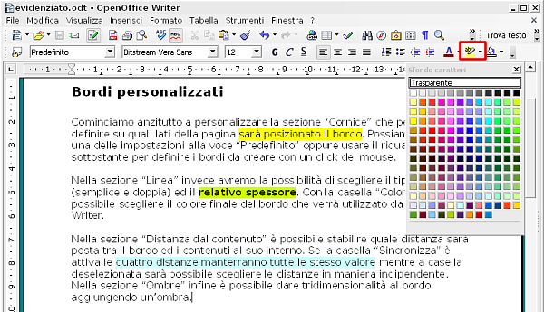 OpenOffice Writer evidenziare il testo