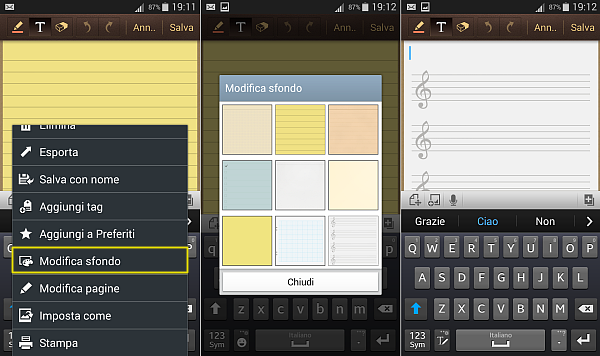 Samsung S Memo, cambiare lo sfondo delle note