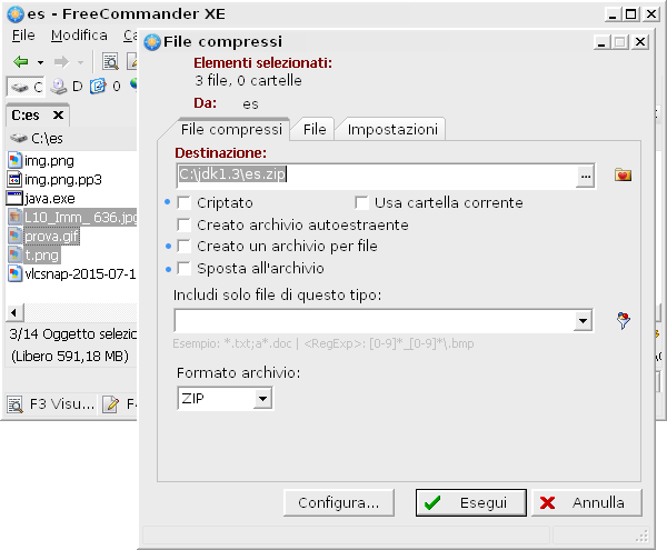 FreeCommander, proteggere un file ZIP con una password