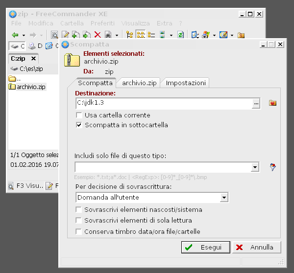 Aprire un file ZIP con FreeCommander