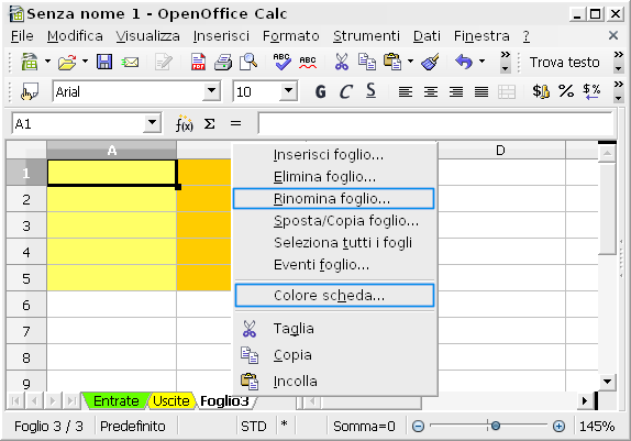 OpenOffice Calc rinominare fogli