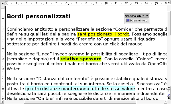 OpenOffice Writer, scrivere a schermo intero