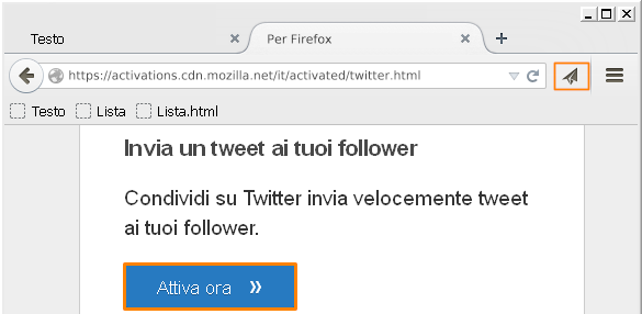 Firefox Condividi pagina Facebook Twitter