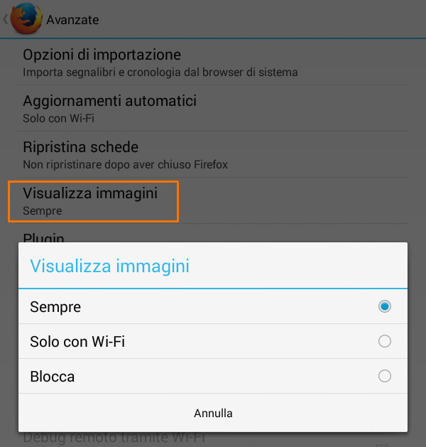 Firefox per Android, bloccare le immagini