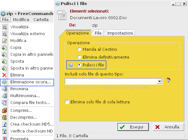 FreeCommander, cancellare definitivamente un file