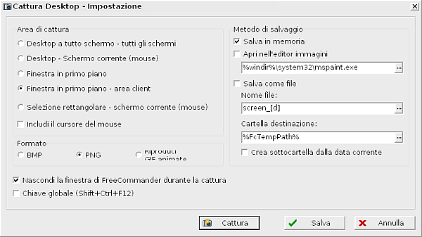 FreeCommander, catturare una immagine del desktop (Screenshot)