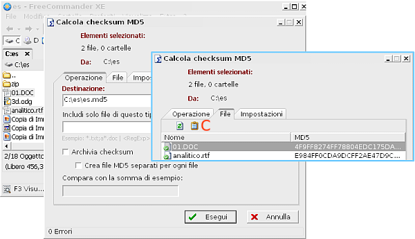 FreeCommander, calcolare la checksum MD5 di un file