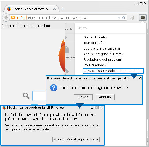 Avviare Firefox senza estensioni