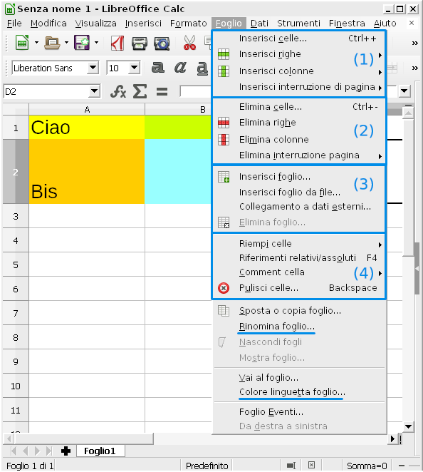LibreOffice Calc Menù Foglio