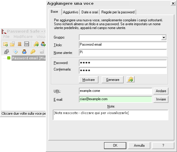Guida a Password Safe, creare nuove password