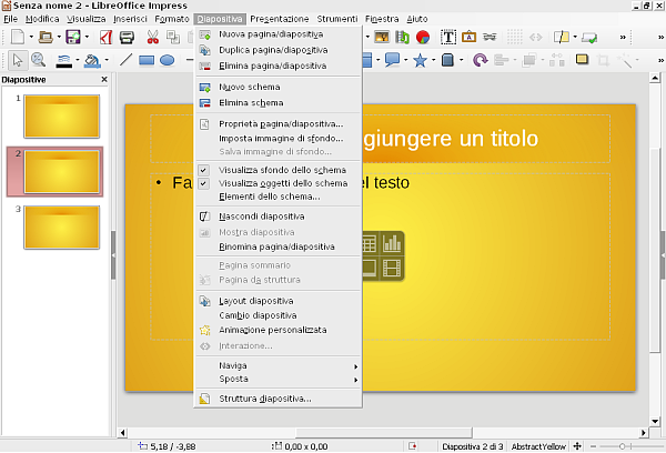 LibreOffice Impress, il nuovo menù Diapositiva