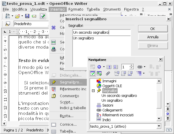 OpenOffice Writer, usare i segnalibri