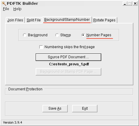 PDFTK Builder numeri di pagina PDF