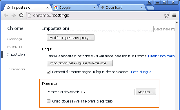 Google Chrome Cartella Download