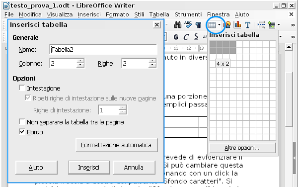 LibreOffice Writer, lavorare con le tabelle