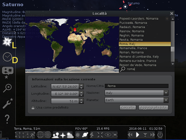 Stellarium Posizione Data Ora