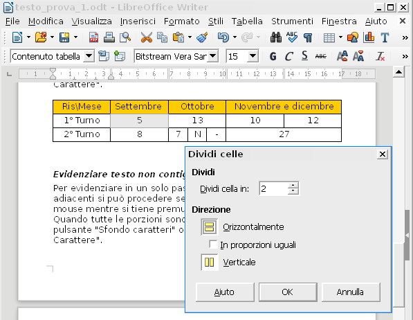 Tabelle LibreOffice Writer, unire e dividere celle