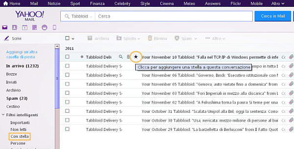 Yahoo Mail, aggiungere una stella alle mail