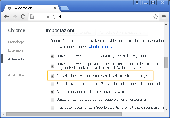 Rendere Google Chrome più veloce