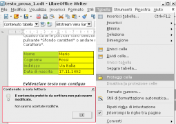 LibreOffice Writer Tabelle Protezione Celle