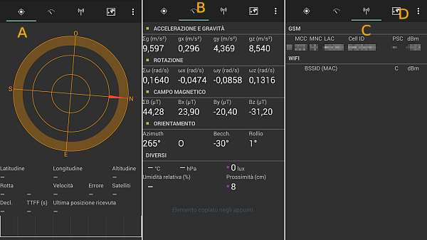 SatStat per Android, accesso ai sensori dello smartphone