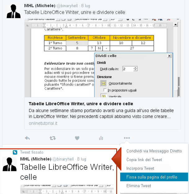 Twitter, fissare un tweet in cima al profilo