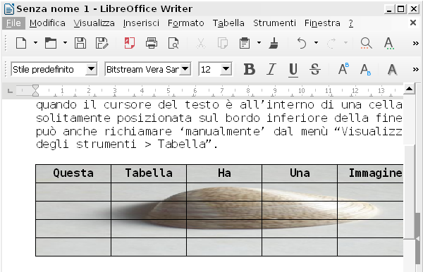 Tabelle LibreOffice Writer, una immagine come sfondo