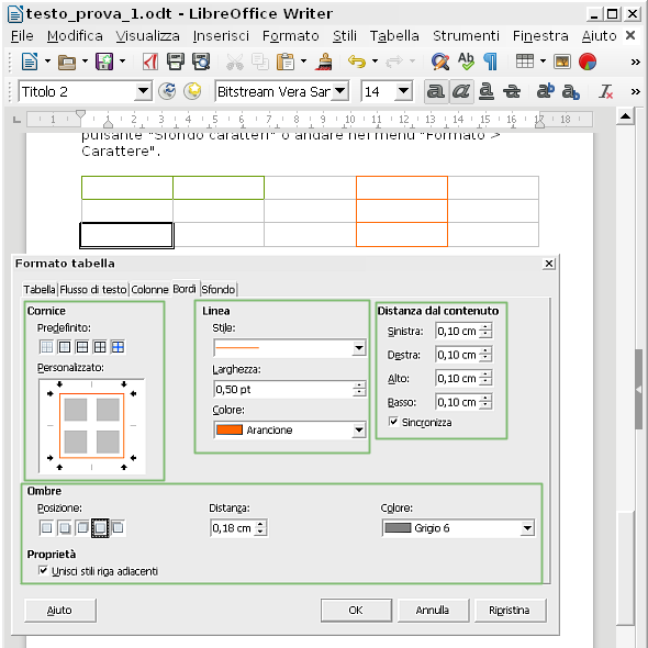 Tabelle LibreOffice Writer, gestire i bordi