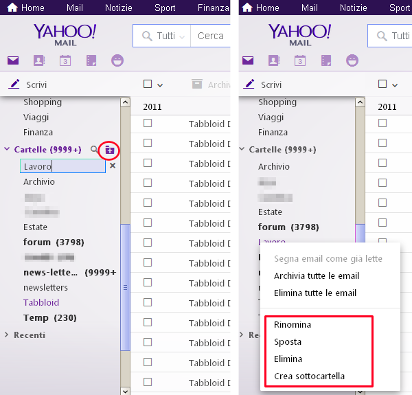 Yahoo Mail, creare cartelle personali