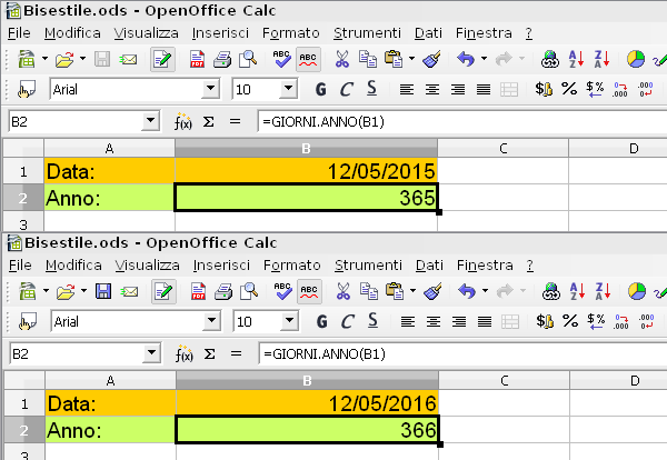 OpenOffice Calc Bisestili