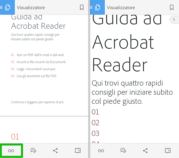 Adobe Acrobat Reader per Android, adattare la dimensione di un PDF