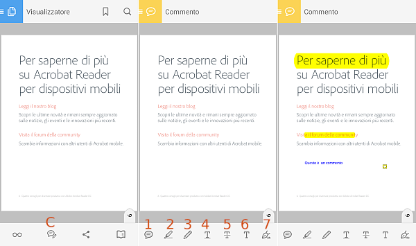 Adobe Acrobat Reader per Android, aggiungere note ad un PDF