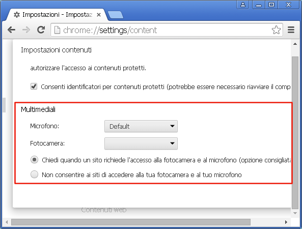 Google Chrome, bloccare webcam e microfono