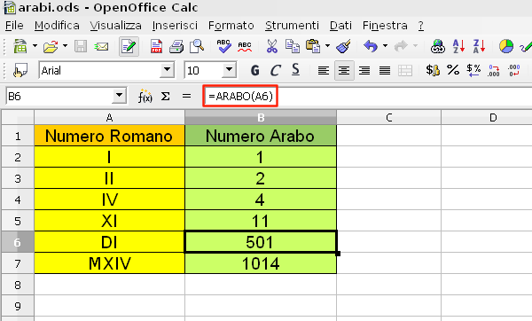 OpenOffice Calc, convertire i numeri romani