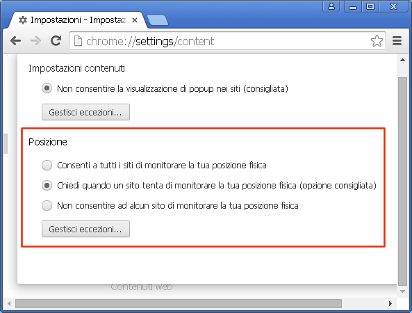 Google Chrome, bloccare la condivisione della posizione