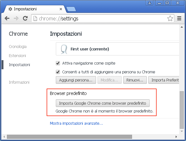 google chrome predefinito