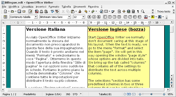 OpenOffice Writer, scrivere un documento bilingue