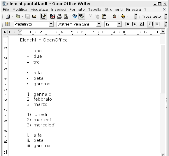 OpenOffice Writer, creare velocemente un elenco puntato