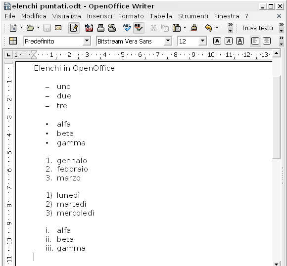 openoffice writer elenchi-puntati