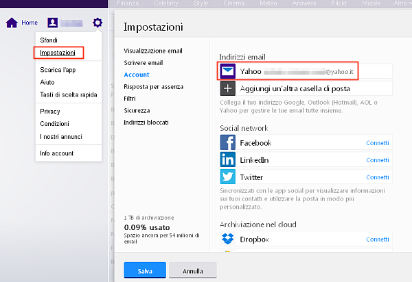 Yahoo Mail, cambiare nome del mittente